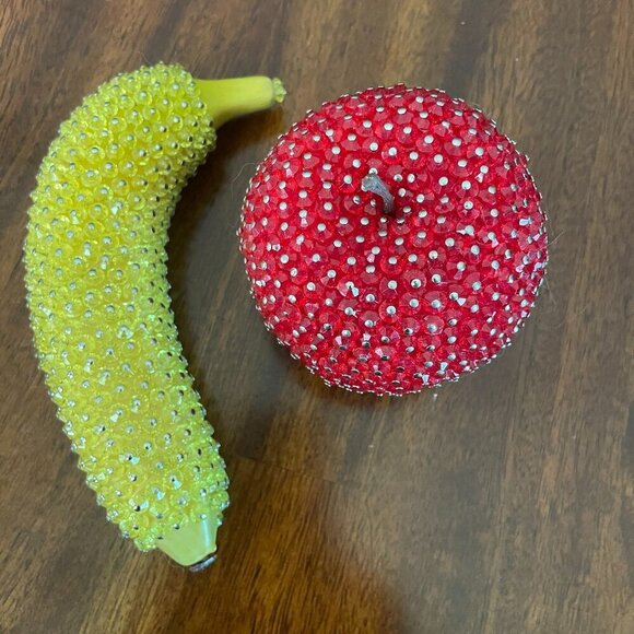 Source Unknown Other - Vintage Beaded Push Pin Fruit Apple & Banana Set of 2 Collectible